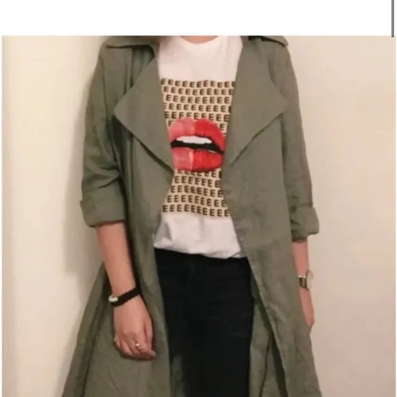 Cynthia Rowley 100% Linen Trench Coat Green Belted Size S Minimalist Lightweight - Picture 14 of 14